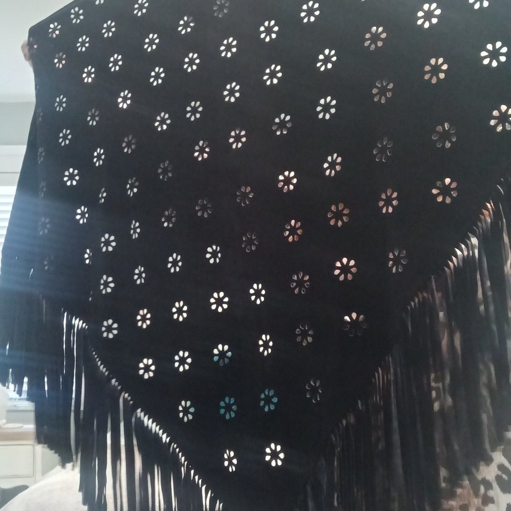 Genuine Black Leather Suede Boho Fringe Western Wrap Womens One Size